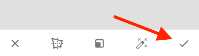 El botón Listo en Snapseed es una marca de verificación